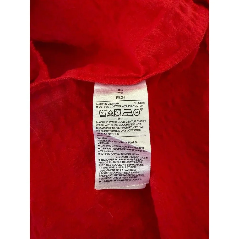 Old Navy Maxi Dress Sz XS Red Peasant Seersucker Long Sleeve Tiered Empire Waist - Picture 6 of 7